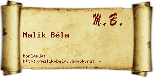 Malik Béla névjegykártya